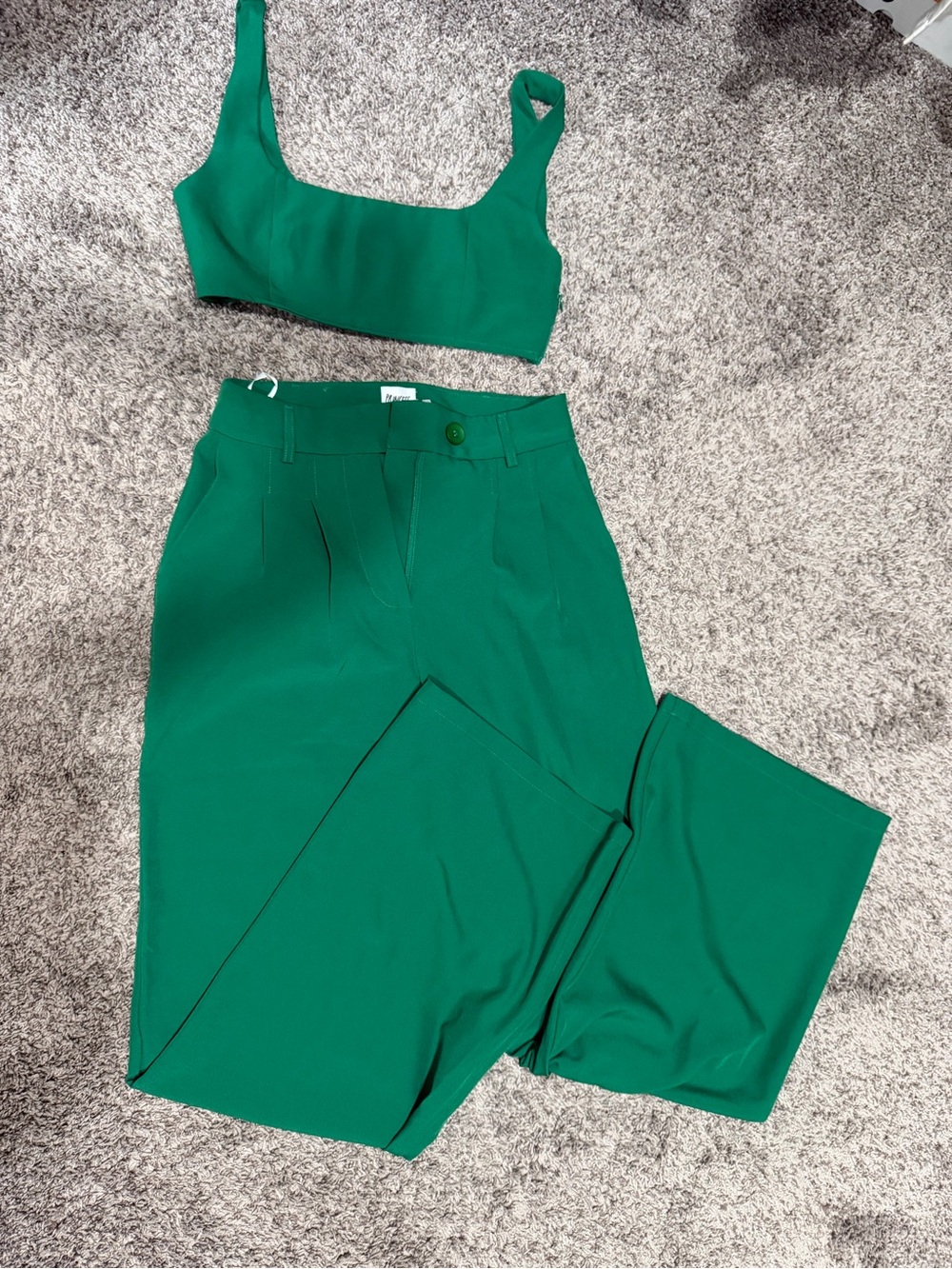Princess Polly Emerald Green Tailored High-Waist Trousers with Matching Crop Top